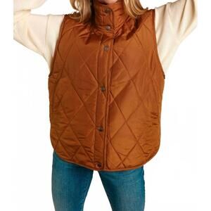 NEW HAPTICS quilted puffer vest in camel